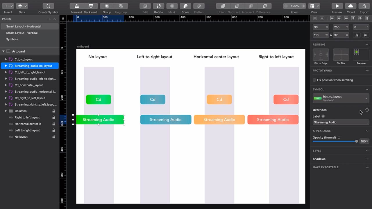 Using Smart Layout in Sketch